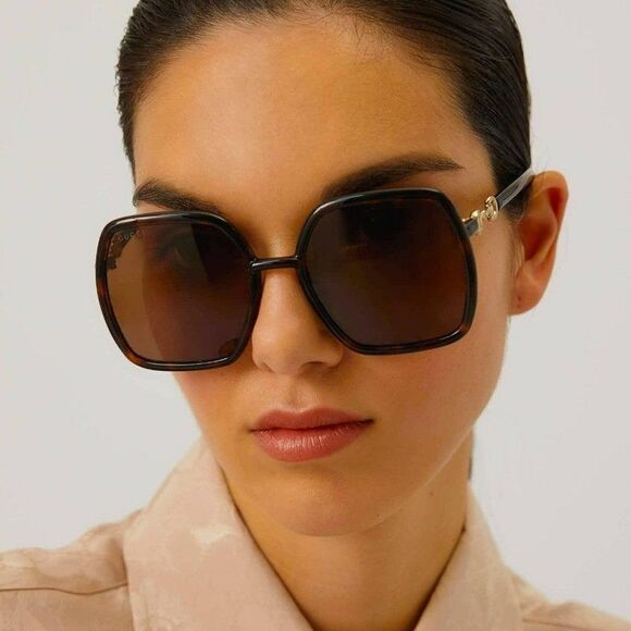 SALE! NEW Gucci GG0890S 002 Women Dark Havana Brown Metal Sunglasses main image 10